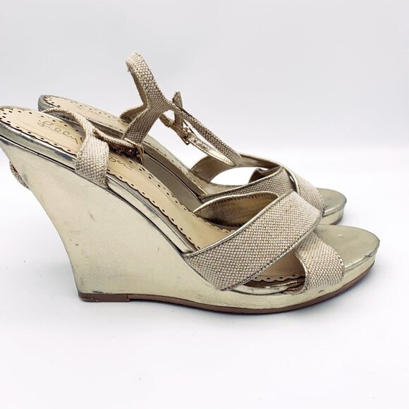Lilly Pulitzer Abby Wedge Sandals  Gold Metallic - 8.5 Pre Owned - Picture 3 of 8